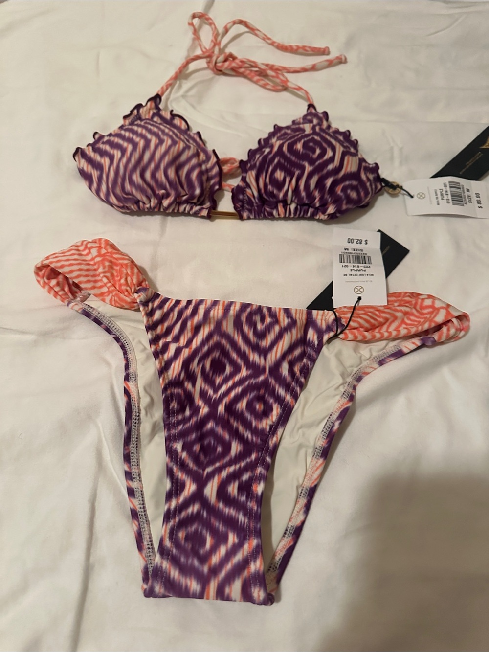 Vix Purple & Coral Ikat Triangle Bikini Set